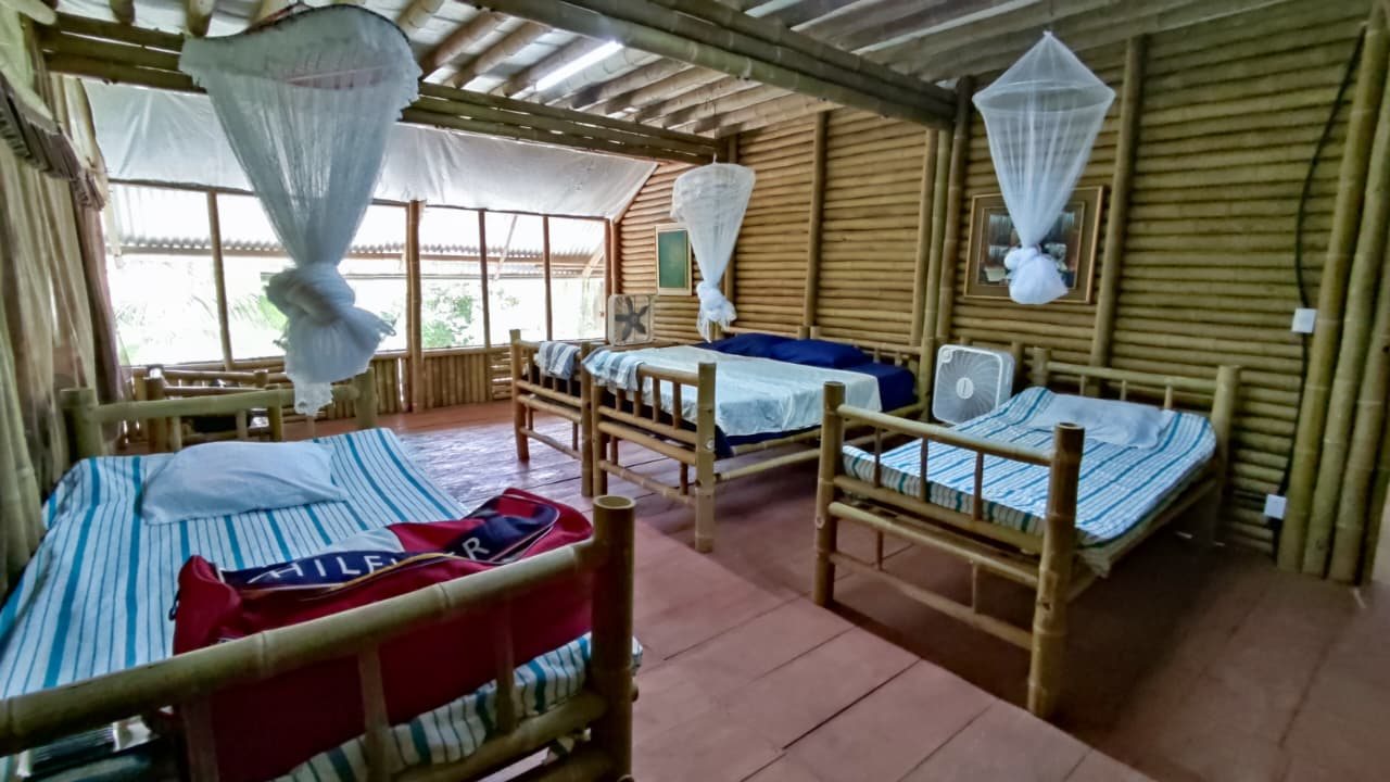 Habitación de eco-hotel construida en bambú